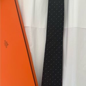 Hermes black Tie with Subtle Pattern